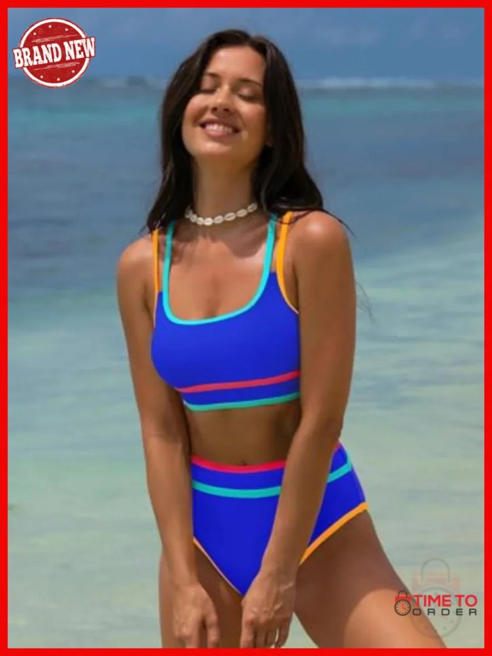 High Waisted Bikini Set Sporty Adjustable Straps Tummy Control Two Piece